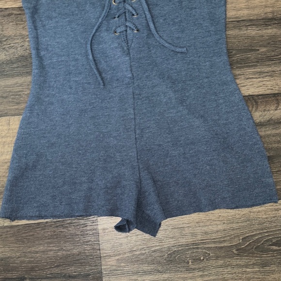 Dark Blue Lace-Up Knit Small Romper - Picture 4 of 5